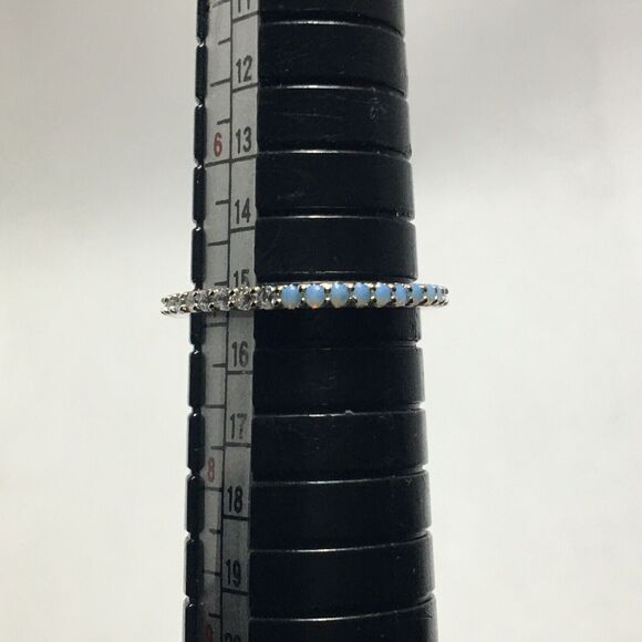 Sterling Silver Eternity Ring Size 7 Light Blue Lab Created Simulated Opal CZ - Picture 8 of 16